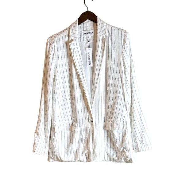 Steve Madden Women's Jessa Blazer Jacket White Black Size Medium NWT - Picture 3 of 8